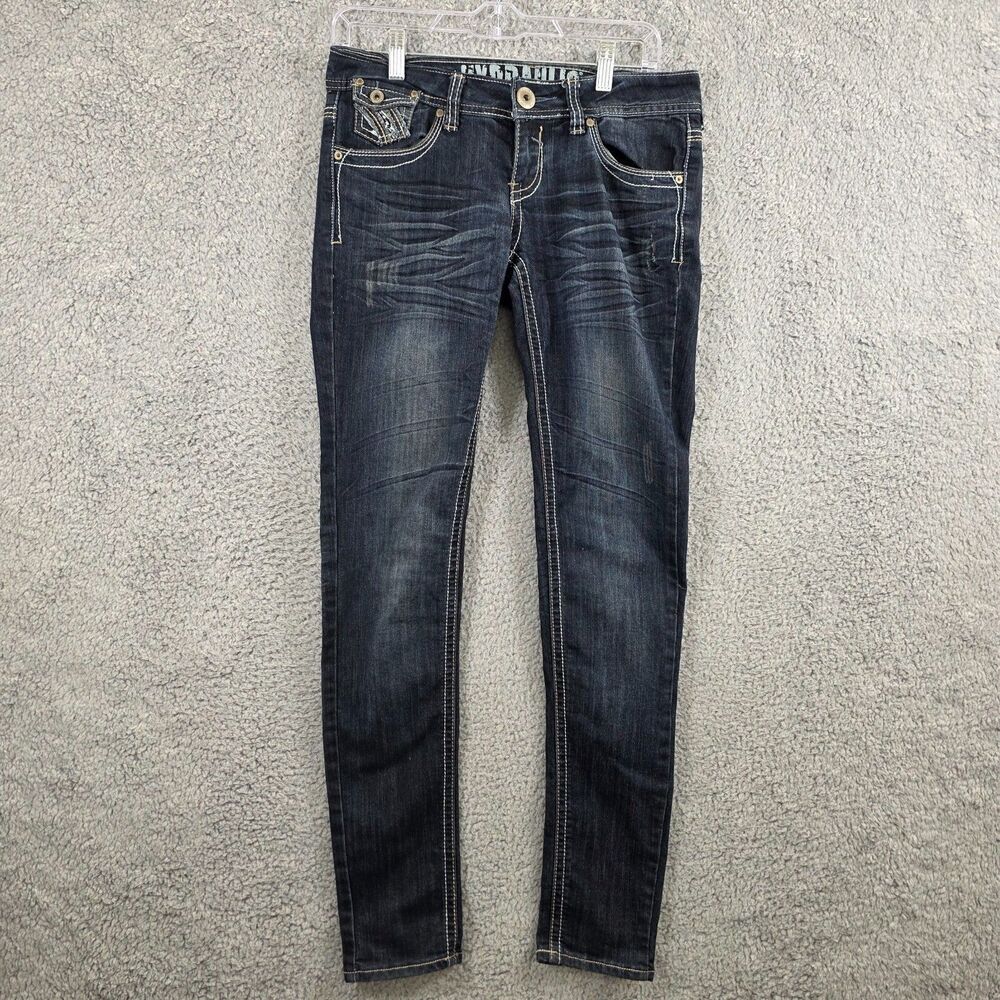 Hydraulic Women's Vikki Super Skinny Blue Denim Jeans Wash Embroidered Size 7/8